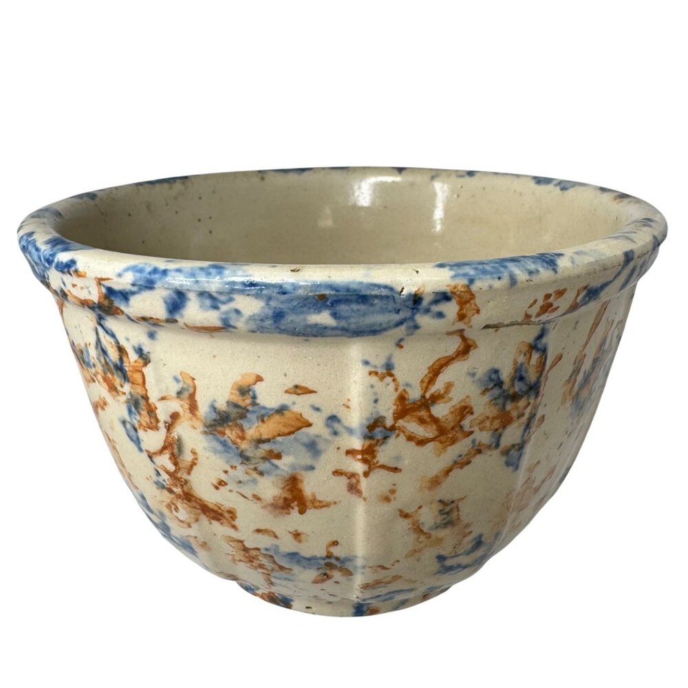 Redwing Spongeware Stoneware Bowl 6 inch Paneled Speckled 6" Crock Vintage F - Picture 5 of 12